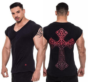 Mens Casual Fashion Printed Slim T-shirt Gyms Fitness Bodybuilding Short Sleeve Cotton T Shirt Tees Tops Male Workout Clothing