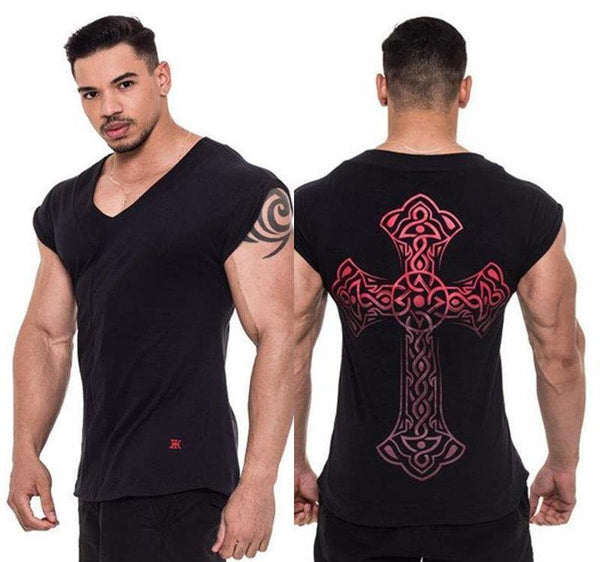 Mens Casual Fashion Skull Printed T-shirt Gyms Fitness Bodybuilding Short Sleeve Cotton T Shirt Tees Tops Male Workout Clothing
