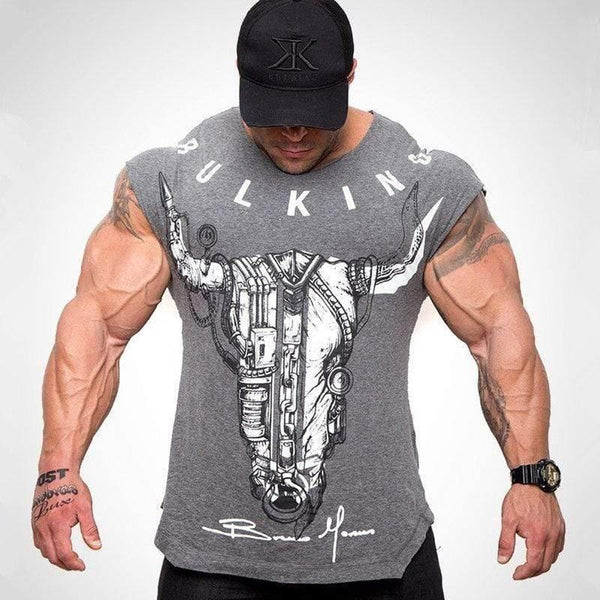 Mens Casual Fashion Printed Slim T-shirt Gyms Fitness Bodybuilding Short Sleeve Cotton T Shirt Tees Tops Male Workout Clothing