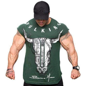 Mens Casual Fashion Printed Slim T-shirt Gyms Fitness Bodybuilding Short Sleeve Cotton T Shirt Tees Tops Male Workout Clothing