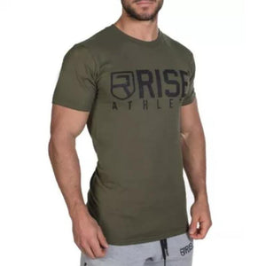 Mens Short Sleeve Cotton T-shirt Summer Casual Fashion Slim Print T Shirt Crossfit Gyms Fitness Workout Tee Tops Brand Clothing