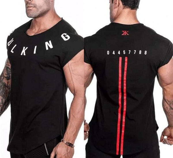 Mens Casual Fashion Printed Slim T-shirt Gyms Fitness Bodybuilding Short Sleeve Cotton T Shirt Tees Tops Male Workout Clothing