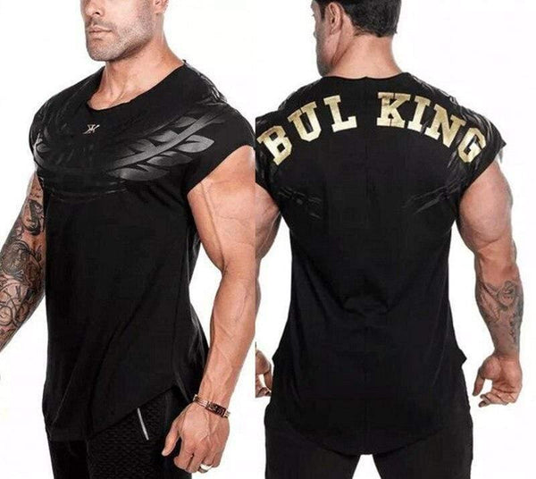 Mens Casual Fashion Printed Slim T-shirt Gyms Fitness Bodybuilding Short Sleeve Cotton T Shirt Tees Tops Male Workout Clothing