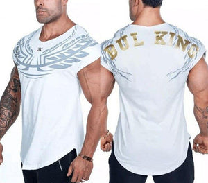 Mens Casual Fashion Printed Slim T-shirt Gyms Fitness Bodybuilding Short Sleeve Cotton T Shirt Tees Tops Male Workout Clothing