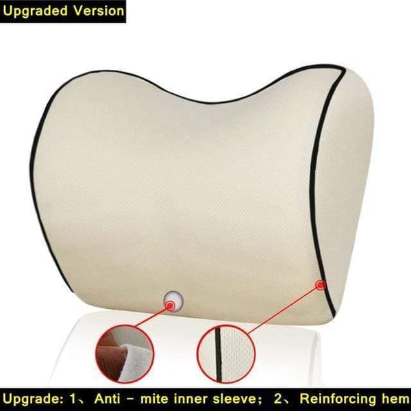 Planet Gates C2-Beige 1PCS Car Headrest Neck Pillow for seat chair in auto Memory Foam cotton mesh cushion Fabric Cover soft Head rest travel support