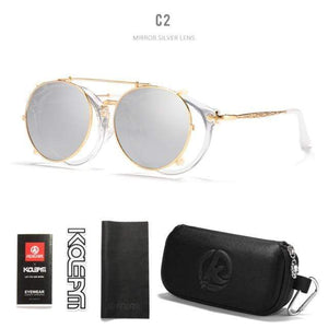 Planet Gates C2 / Black Hard Case Retro Steampunk Round Clip On Sunglasses Men Women Double Layer Removable Lens Baroque Carved Legs Glasses UV400  With Box