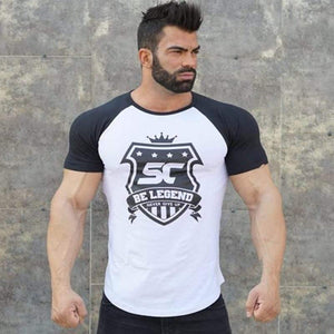 Men Fitness Bodybuilding Cotton T-shirt Gyms Workout Skinny Patchwork T Shirt Summer Male Casual Fashion Jogger Tee Tops Apparel