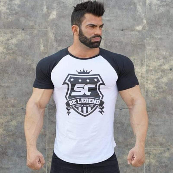 Men Fitness Bodybuilding Cotton T-shirt Gyms Workout Skinny Patchwork T Shirt Summer Male Casual Fashion Jogger Tee Tops Apparel