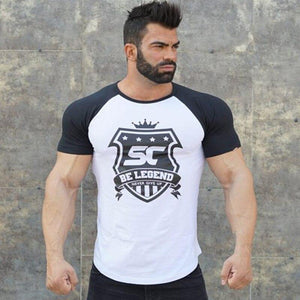 Men Fitness Bodybuilding Cotton T-shirt Gyms Workout Skinny Patchwork T Shirt Summer Male Casual Fashion Print Tee Tops Clothing