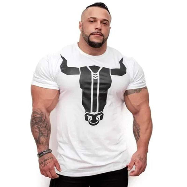Men Fitness Bodybuilding Skinny T-shirt Short Sleeve Printed Cotton Shirts Male Summer Casual Fashion Tee Tops Clothing