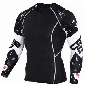 Men Long Sleeve T-shirt Man Compression Polyester Skinny Skull Print T Shirt Male Gyms Fitness Workout Jogger Tees Tops Clothing