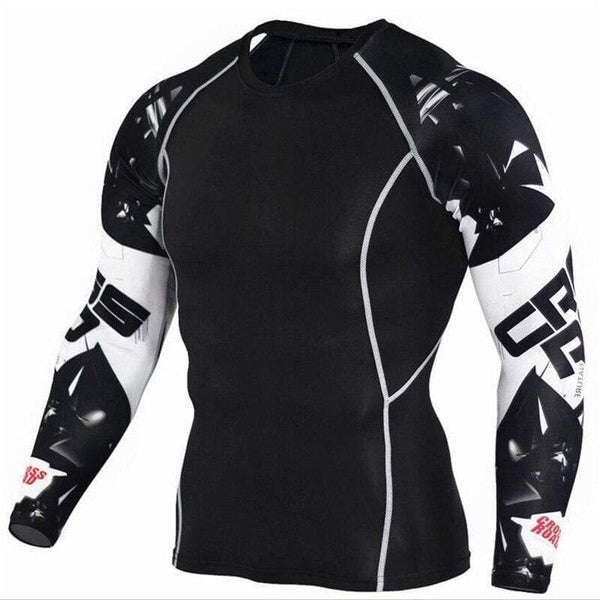 Men Long Sleeve T-shirt Man Compression Polyester Skinny Skull Print T Shirt Male Gyms Fitness Workout Jogger Tees Tops Clothing