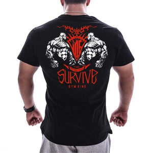 Men Summer Short Sleeve Cotton T-shirt Casual Print Black Tee Shirt Tops Male Gyms Fitness Bodybuilding Crossfit Brand Clothing