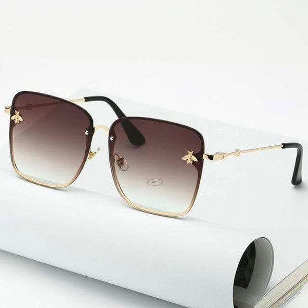 Planet Gates C2 Lady Oversize Rimless Square Bee Sunglasses Women Men Small Bee Glasses Gradient Sun Glasses Female UV400