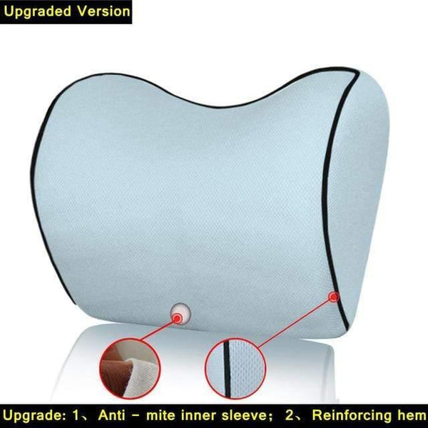 Planet Gates C2-Light Grey 1PCS Car Headrest Neck Pillow for seat chair in auto Memory Foam cotton mesh cushion Fabric Cover soft Head rest travel support