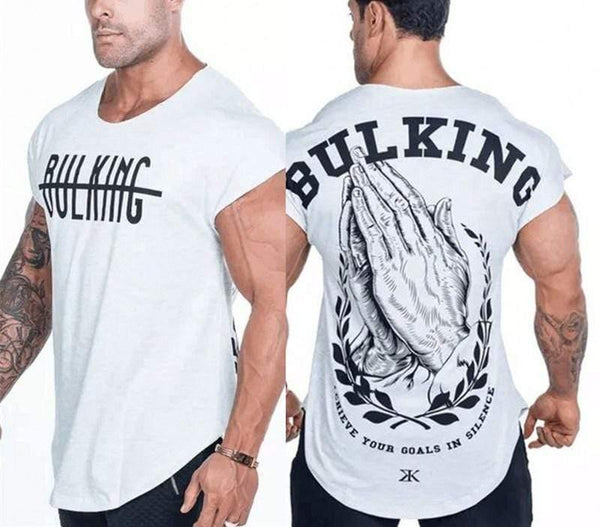 Men Casual Fashion Creative Printed T-shirt Gyms Fitness Bodybuilding Short Sleeve Cotton T Shirt Tee Tops Male Workout Clothing