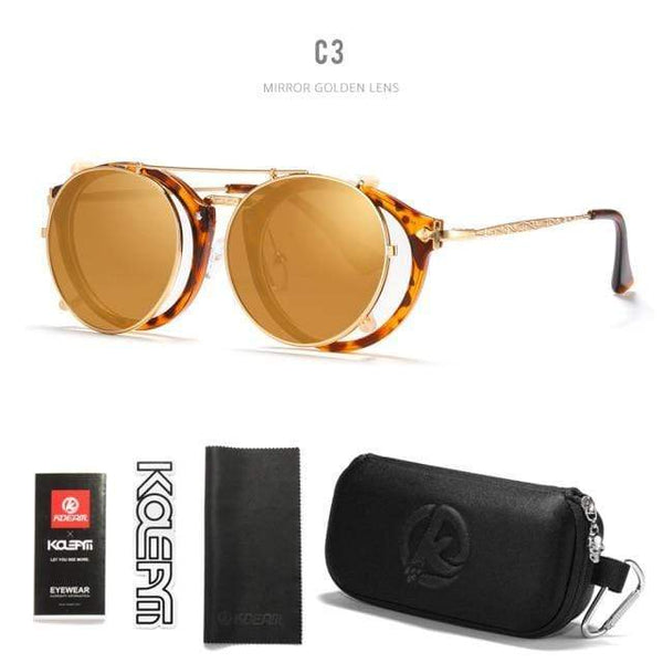 Planet Gates C3 / Black Hard Case Retro Steampunk Round Clip On Sunglasses Men Women Double Layer Removable Lens Baroque Carved Legs Glasses UV400  With Box