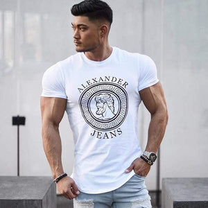 Men Casual Fashion Print T-shirts Gyms Fitness Short Sleeve Cotton Slim T Shirt Male O-Neck Tee Tops Brand Clothing