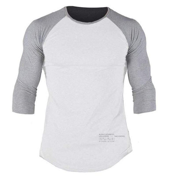 Men Fitness Bodybuilding Cotton T-shirt Gyms Workout Skinny Patchwork Shawl Sleeve T Shirt Male Casual Jogger Tee Tops Clothing