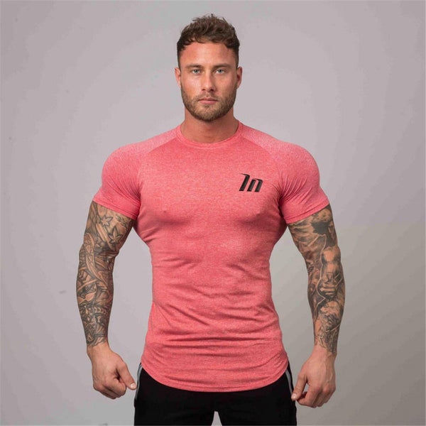 Superelastic Quick Dry T Shirt Mens Gyms Fitness Bodybuilding T-shirt Skinny Tee Shirt Tops Male Jogger Workout Brand Clothing