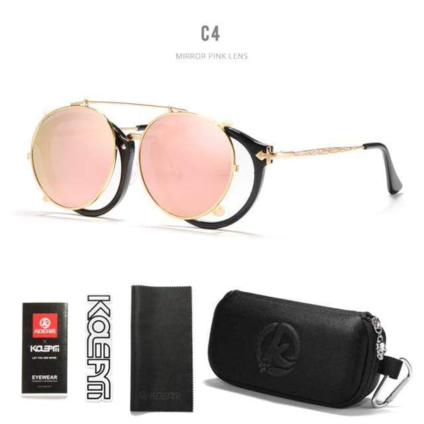 Planet Gates C4 / Black Hard Case Retro Steampunk Round Clip On Sunglasses Men Women Double Layer Removable Lens Baroque Carved Legs Glasses UV400  With Box