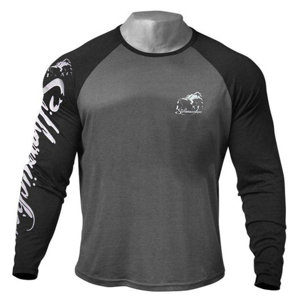 Fitness Sporty Long Sleeve T Shirt Men Gyms Bodybuilding Workout Skinny Cotton Print T-shirt Male Autumn Casual Tee Tops Apparel