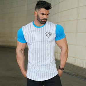 Men Fitness Bodybuilding Cotton T-shirt Gyms Workout Skinny Patchwork T Shirt Summer Male Casual Fashion Jogger Tee Tops Apparel