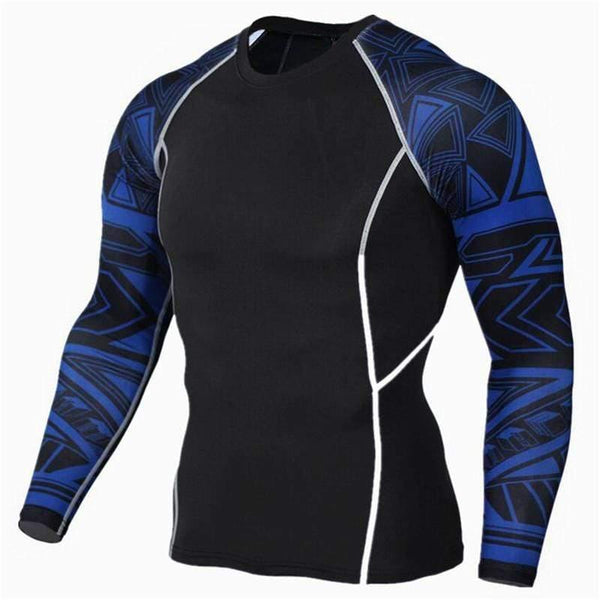 Mens Skinny Long Sleeve T-shirt Compression Elasticity Polyester Print T Shirt Male Gyms Fitness Bodybuilding Jogger Tees Tops