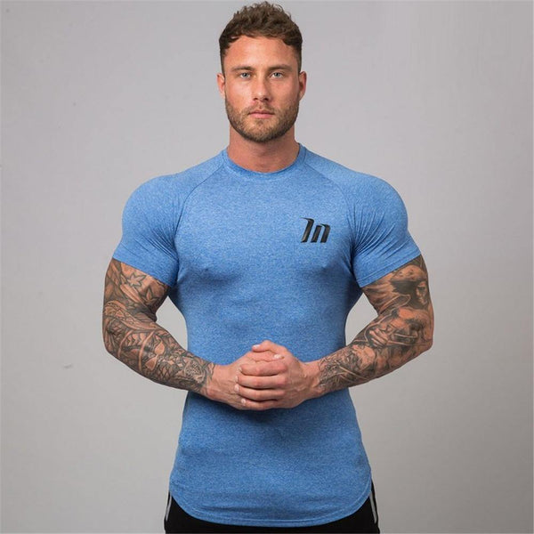 Superelastic Quick Dry T Shirt Mens Gyms Fitness Bodybuilding T-shirt Skinny Tee Shirt Tops Male Jogger Workout Brand Clothing