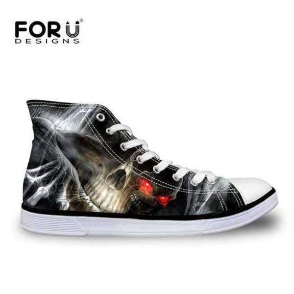 Planet Gates C4065AK / 5 FORUDESIGNS Fashion Men's High Top Vulcanize Shoes Classic Male Lace-up Canvas Shoes for Man Cool Black Punk Skull Flat Shoes