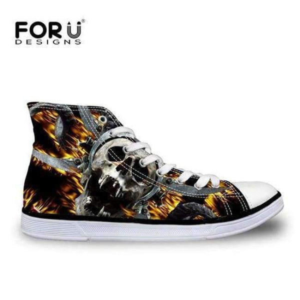 Planet Gates C4066AK / 5 FORUDESIGNS Fashion Men's High Top Vulcanize Shoes Classic Male Lace-up Canvas Shoes for Man Cool Black Punk Skull Flat Shoes