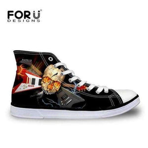 Forudesigns Fashion Mens High Top Vulcanize Shoes Classic Male Lace-Up Canvas Shoes For Man Cool Black Punk Skull Flat Shoes - C4071Ak / 5