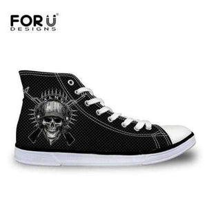 Planet Gates C4072AK / 5 FORUDESIGNS Fashion Men's High Top Vulcanize Shoes Classic Male Lace-up Canvas Shoes for Man Cool Black Punk Skull Flat Shoes