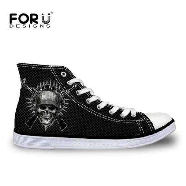Planet Gates C4072AK / 5 FORUDESIGNS Fashion Men's High Top Vulcanize Shoes Classic Male Lace-up Canvas Shoes for Man Cool Black Punk Skull Flat Shoes