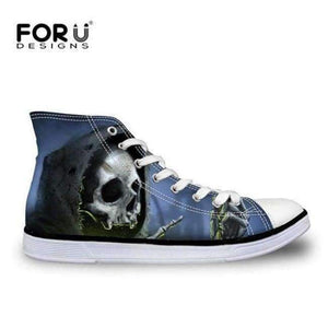 Planet Gates C4073AK / 5 FORUDESIGNS Fashion Men's High Top Vulcanize Shoes Classic Male Lace-up Canvas Shoes for Man Cool Black Punk Skull Flat Shoes