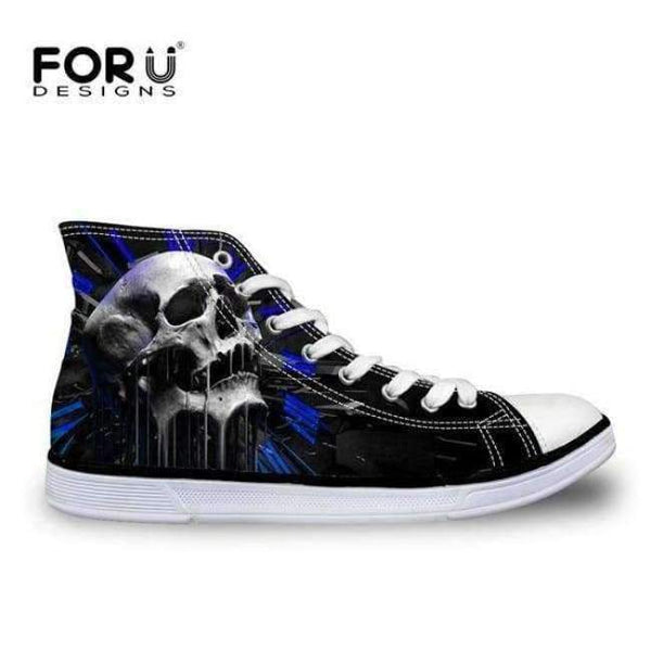 Planet Gates C4075AK / 5 FORUDESIGNS Fashion Men's High Top Vulcanize Shoes Classic Male Lace-up Canvas Shoes for Man Cool Black Punk Skull Flat Shoes