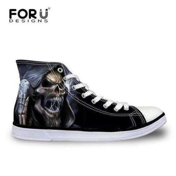 Planet Gates C4172AK / 5 FORUDESIGNS Fashion Men's High Top Vulcanize Shoes Classic Male Lace-up Canvas Shoes for Man Cool Black Punk Skull Flat Shoes