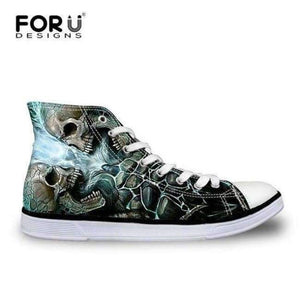 Planet Gates C4175AK / 5 FORUDESIGNS Fashion Men's High Top Vulcanize Shoes Classic Male Lace-up Canvas Shoes for Man Cool Black Punk Skull Flat Shoes