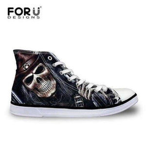 Planet Gates C4183AK / 5 FORUDESIGNS Fashion Men's High Top Vulcanize Shoes Classic Male Lace-up Canvas Shoes for Man Cool Black Punk Skull Flat Shoes