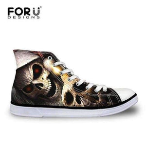 Planet Gates C4201AK / 5 FORUDESIGNS Fashion Men's High Top Vulcanize Shoes Classic Male Lace-up Canvas Shoes for Man Cool Black Punk Skull Flat Shoes