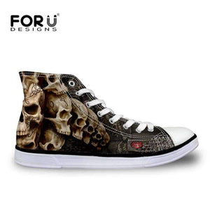 Planet Gates C4202AK / 5 FORUDESIGNS Fashion Men's High Top Vulcanize Shoes Classic Male Lace-up Canvas Shoes for Man Cool Black Punk Skull Flat Shoes