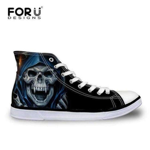 Planet Gates C4202AK / 5 FORUDESIGNS Fashion Men's High Top Vulcanize Shoes Classic Male Lace-up Canvas Shoes for Man Cool Black Punk Skull Flat Shoes