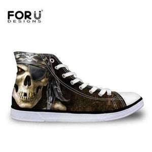 Planet Gates C4202AK / 5 FORUDESIGNS Fashion Men's High Top Vulcanize Shoes Classic Male Lace-up Canvas Shoes for Man Cool Black Punk Skull Flat Shoes
