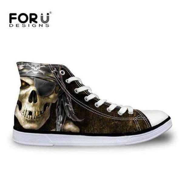 Planet Gates C4202AK / 5 FORUDESIGNS Fashion Men's High Top Vulcanize Shoes Classic Male Lace-up Canvas Shoes for Man Cool Black Punk Skull Flat Shoes