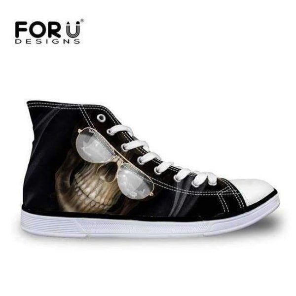 Planet Gates C4202AK / 5 FORUDESIGNS Fashion Men's High Top Vulcanize Shoes Classic Male Lace-up Canvas Shoes for Man Cool Black Punk Skull Flat Shoes
