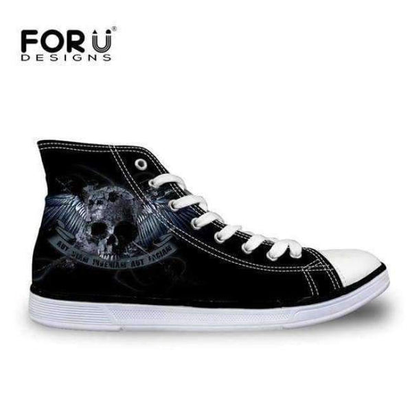 Planet Gates C4202AK / 5 FORUDESIGNS Fashion Men's High Top Vulcanize Shoes Classic Male Lace-up Canvas Shoes for Man Cool Black Punk Skull Flat Shoes
