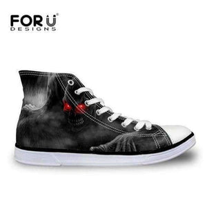 Planet Gates C4202AK / 5 FORUDESIGNS Fashion Men's High Top Vulcanize Shoes Classic Male Lace-up Canvas Shoes for Man Cool Black Punk Skull Flat Shoes