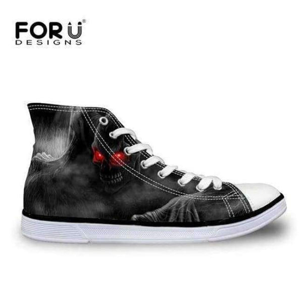 Planet Gates C4202AK / 5 FORUDESIGNS Fashion Men's High Top Vulcanize Shoes Classic Male Lace-up Canvas Shoes for Man Cool Black Punk Skull Flat Shoes