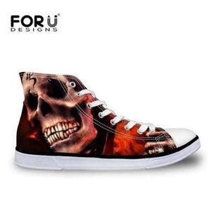 Planet Gates C4202AK / 5 FORUDESIGNS Fashion Men's High Top Vulcanize Shoes Classic Male Lace-up Canvas Shoes for Man Cool Black Punk Skull Flat Shoes