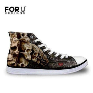 Planet Gates C4202AK / 5 FORUDESIGNS Fashion Men's High Top Vulcanize Shoes Classic Male Lace-up Canvas Shoes for Man Cool Black Punk Skull Flat Shoes